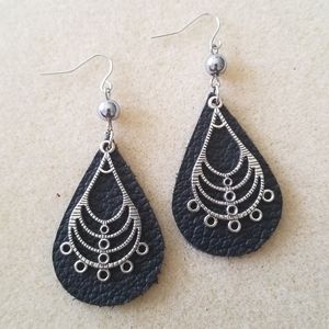 Tear Drop Leather Earrings
